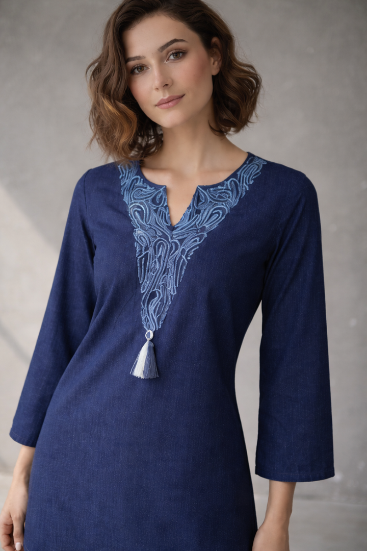 Prisha lapis denim embroidery co-ord set