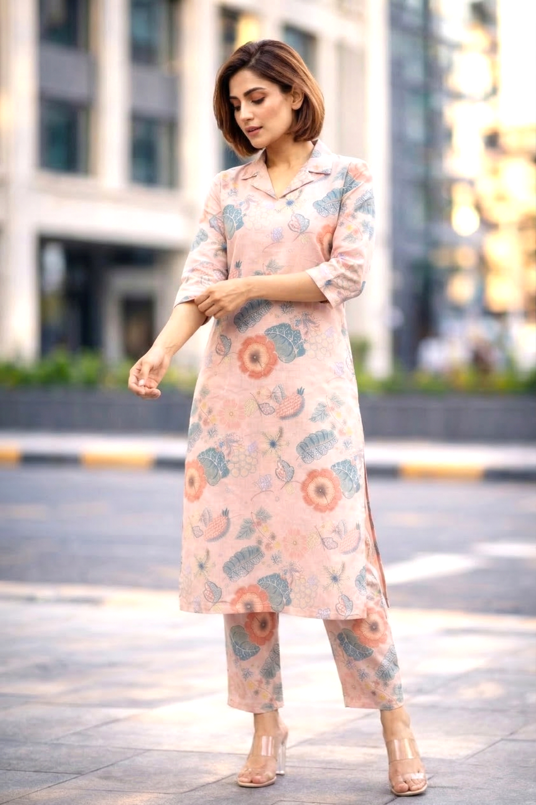 Bindiya rose linen kurta pant set