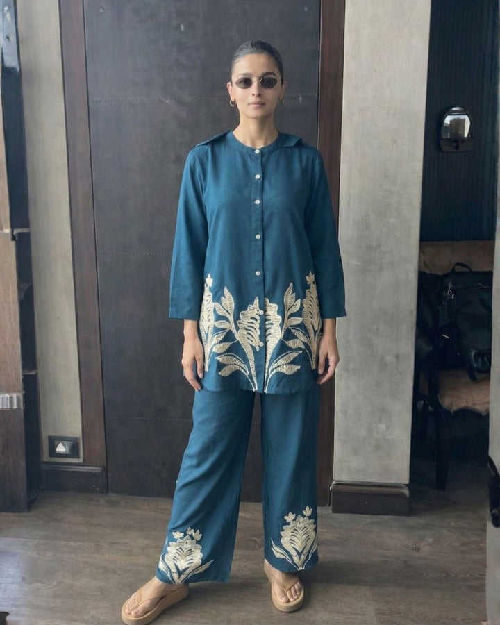 Lipi Cobalt embroidery cotton co-ord set