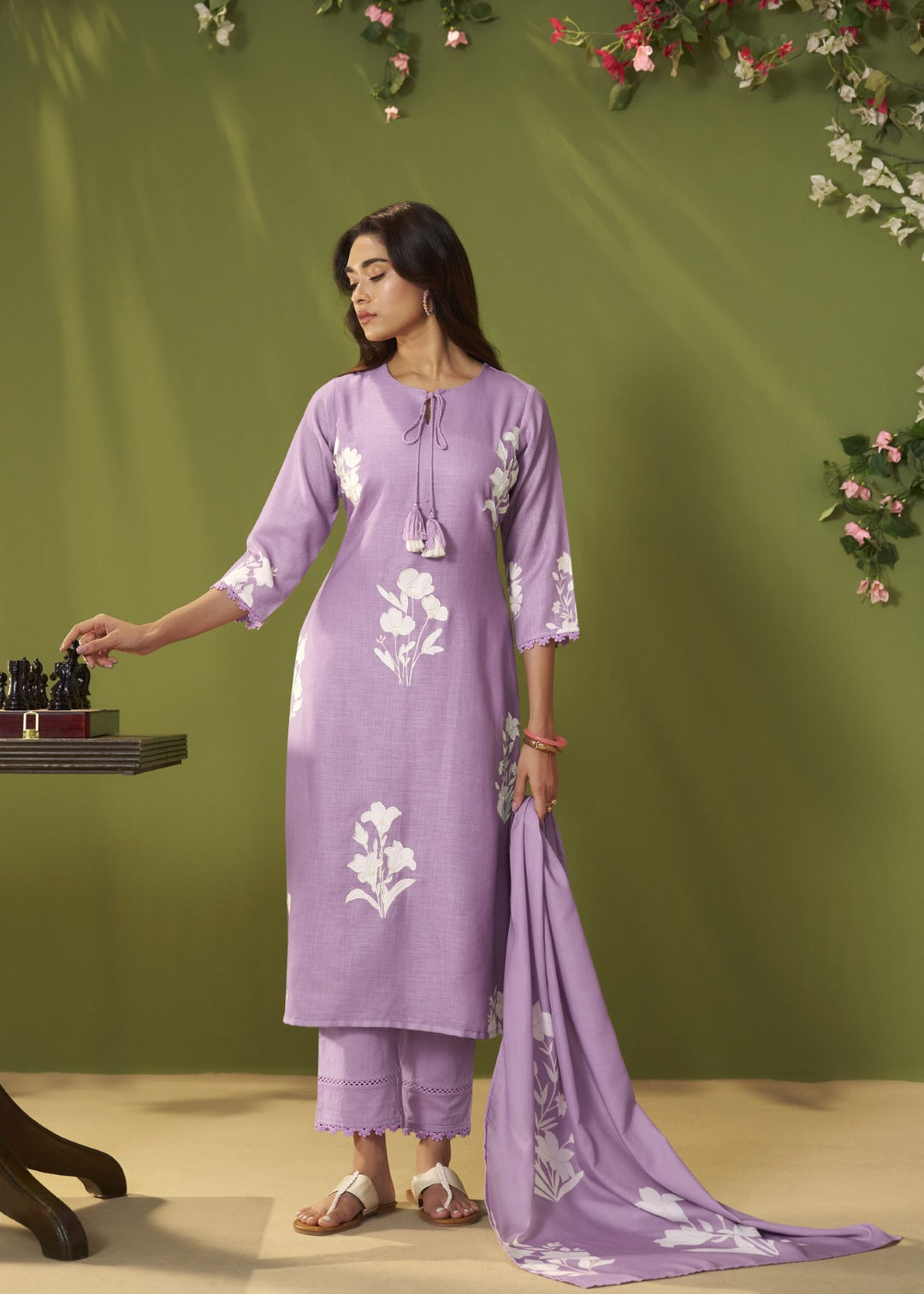 Itrh amethyst cotton linen suit set