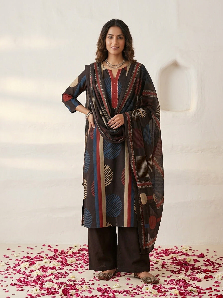 Swades jet cotton printed suit set