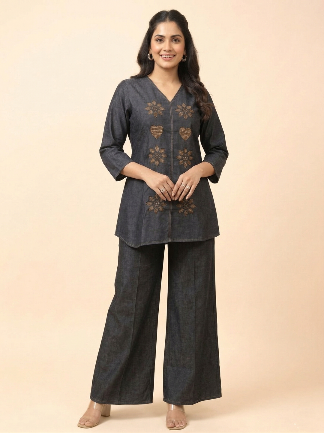 Prisha heart denim co-ord set