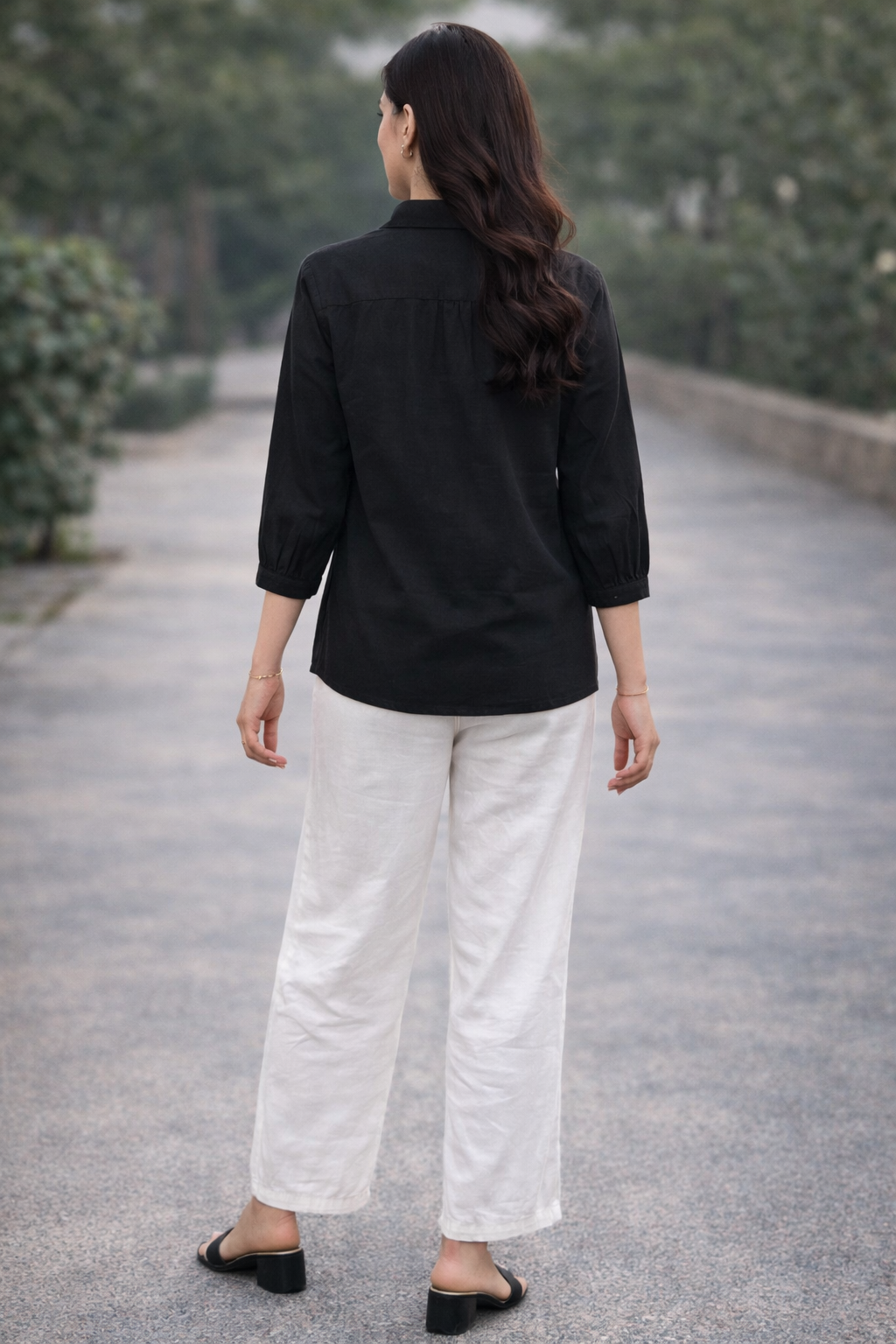 Anvika Onyx Cotton Applique Shirt