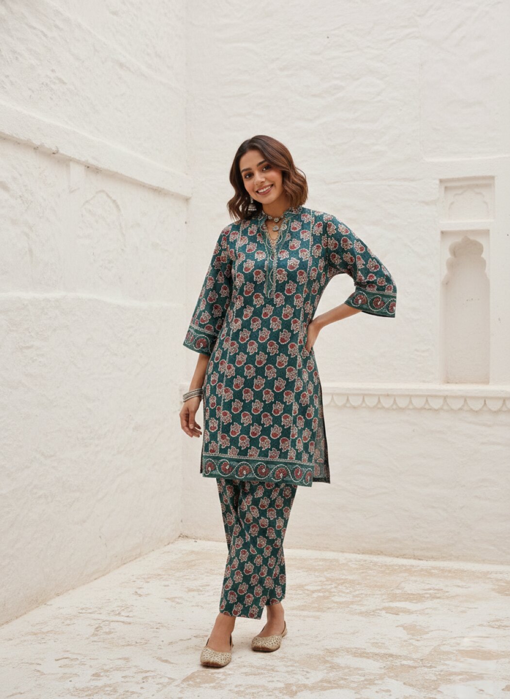 Swades peacock cotton suit set