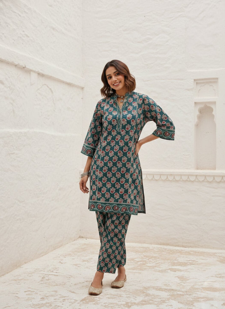 Swades peacock cotton suit set