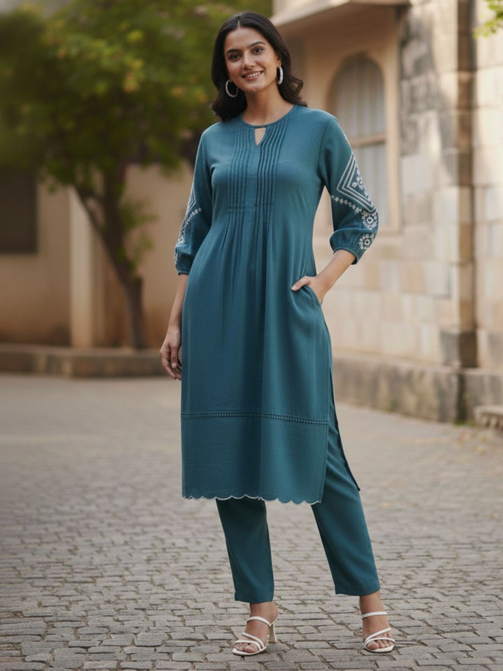 TUSHKI TEAL COTTON COMFY KURTA PANT SET
