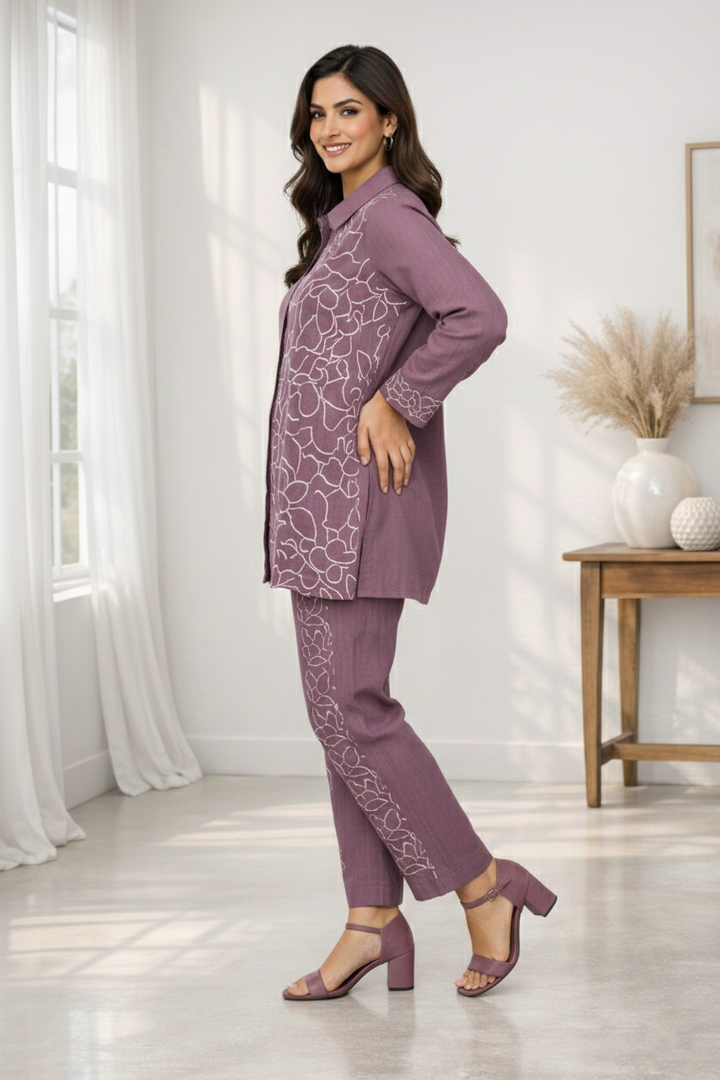 Oorvi Mauve Embroidered Co-ord Set