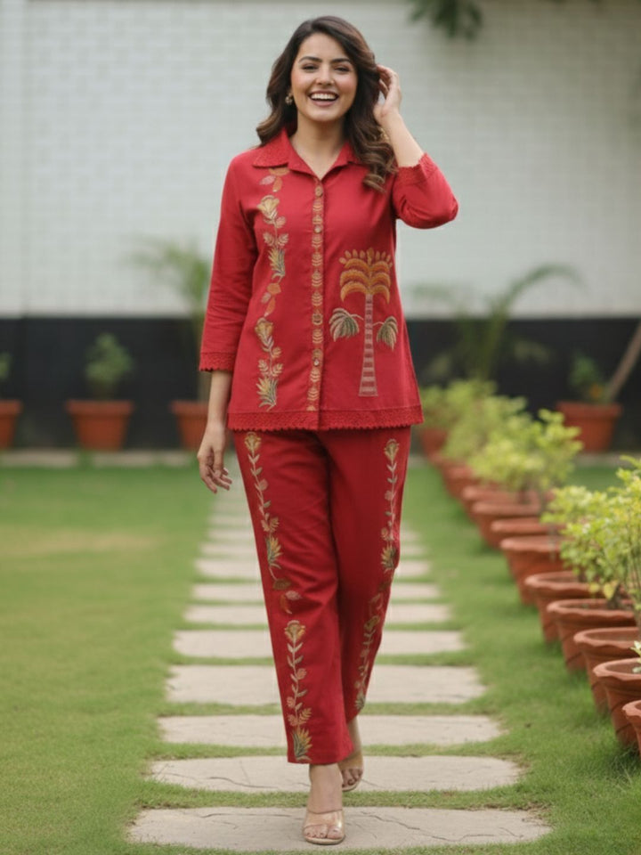 Hopipola Crimson Embroidery Co-ord Set