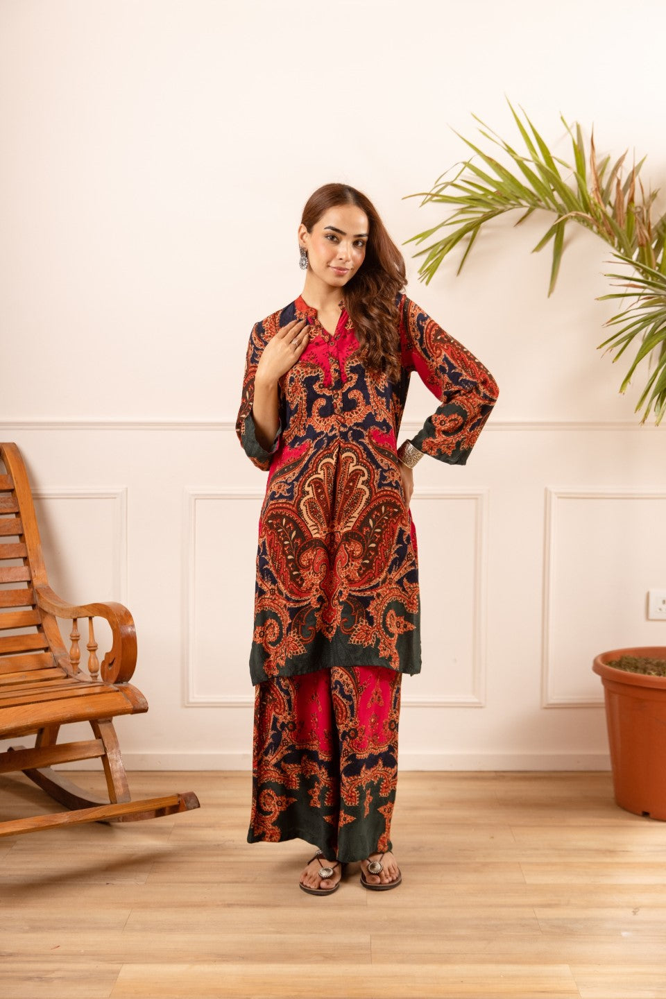 Karen cardinal printed cotton coord set