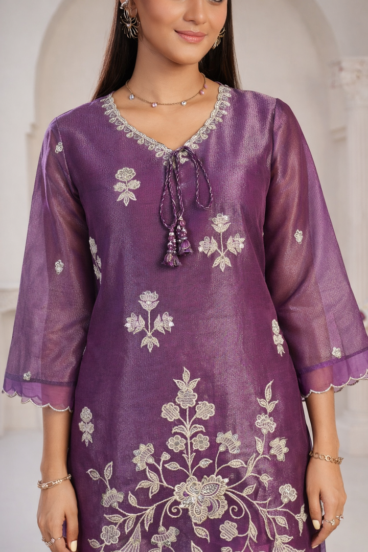 Anumeha Plum Full Work co-ord set