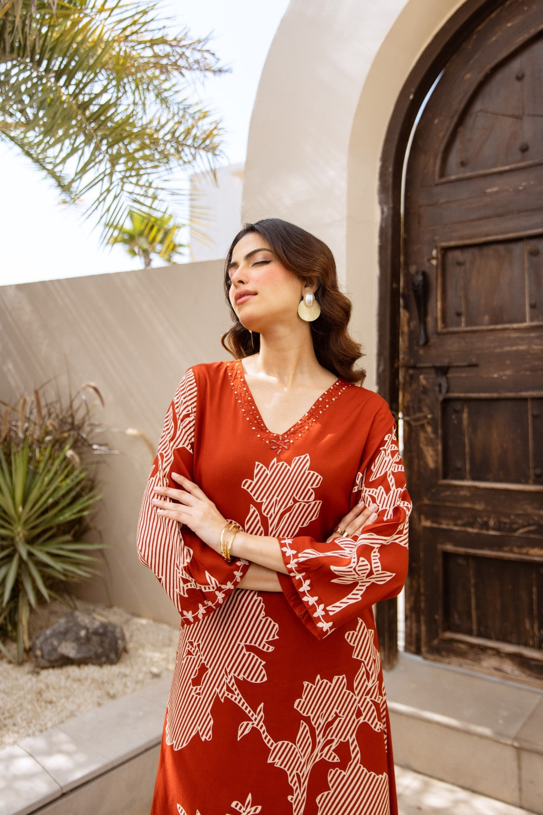 Karen Terracotta printed kurta pant set