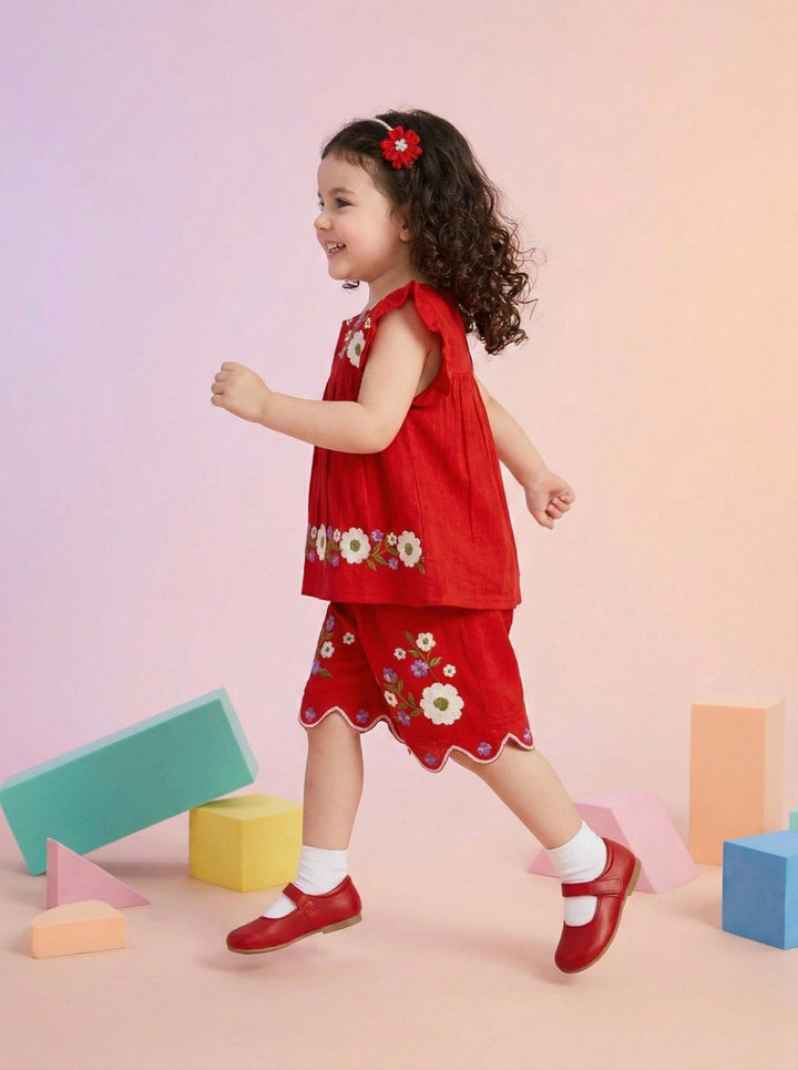 Joy scarlet embroidery kids cotton co-ord set
