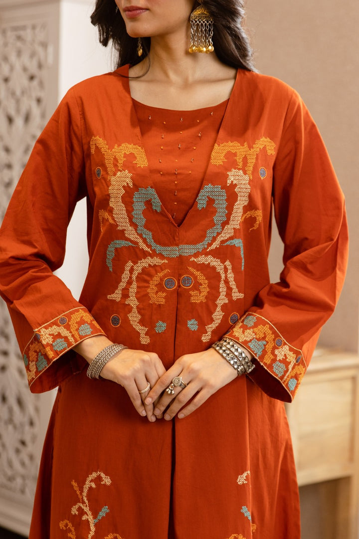 Karen Flame cotton kurta pant set