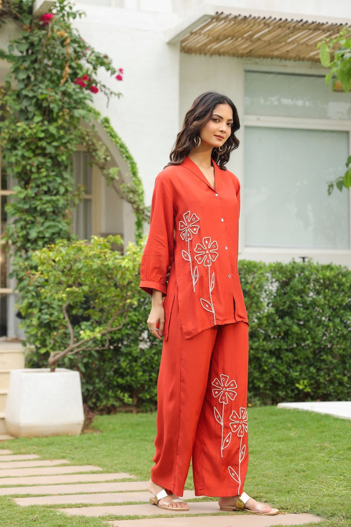 Sargi saffron embroidery cottton co-ord set
