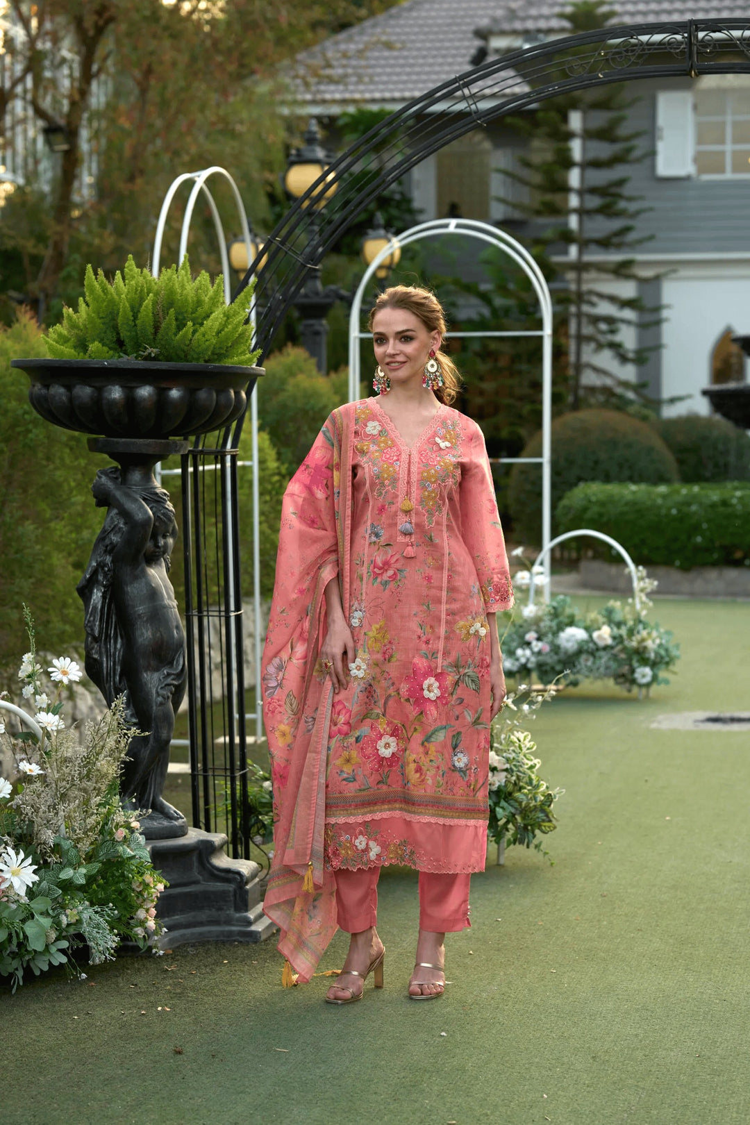 Mariam Salmon embroidery Lawn Suit Set