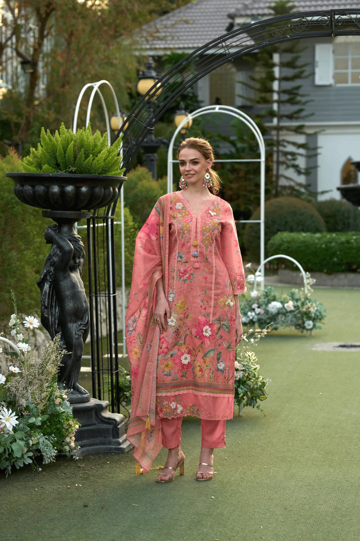 Mariam Salmon embroidery Lawn Suit Set