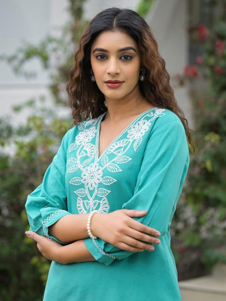 Bhakti Hibis Embroidery Co-ord Set