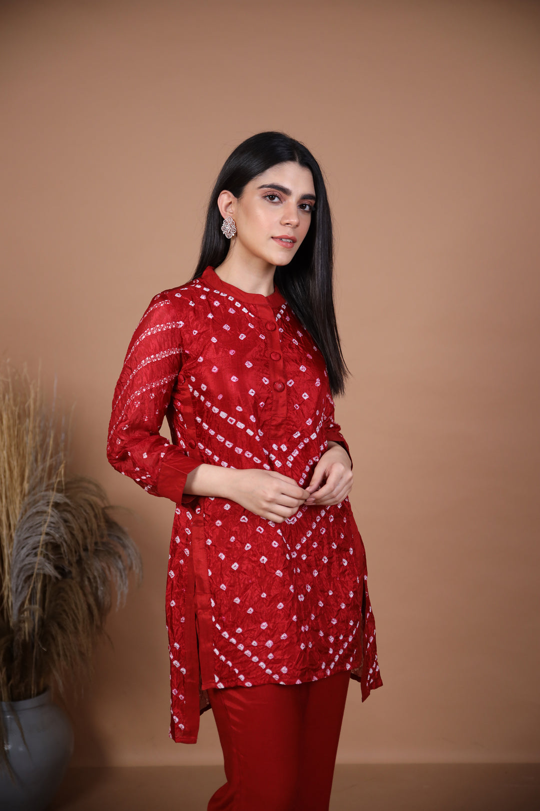 Kalindi Maroon Bandhej Co-ord Set