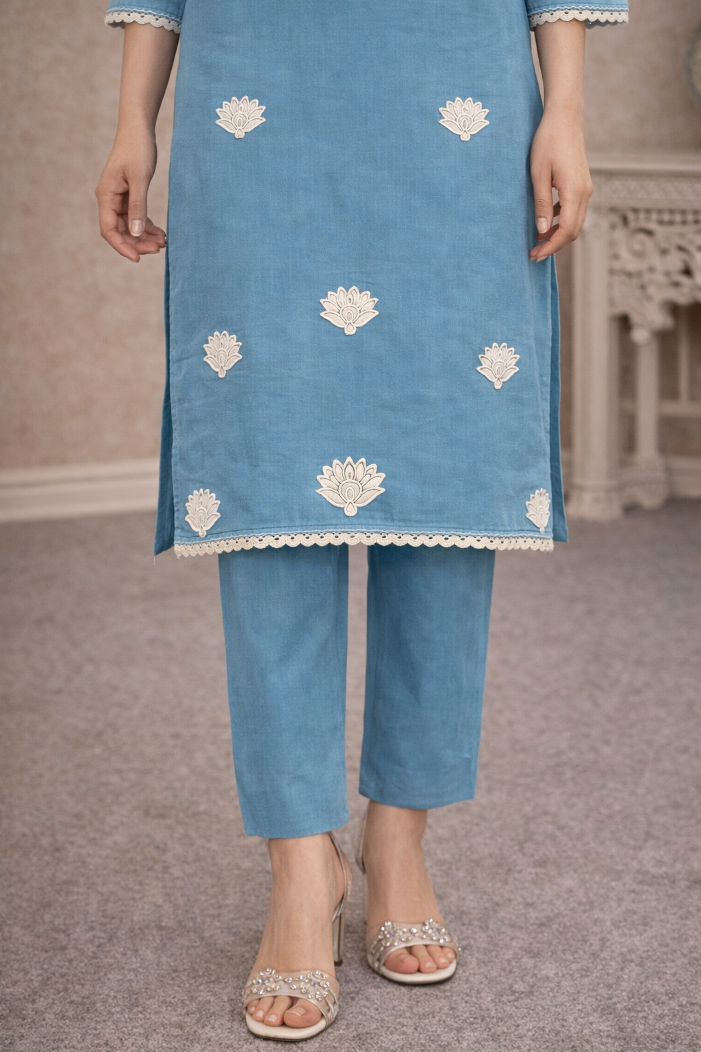 Bahara Softblue Printed Embroidered Suit Set