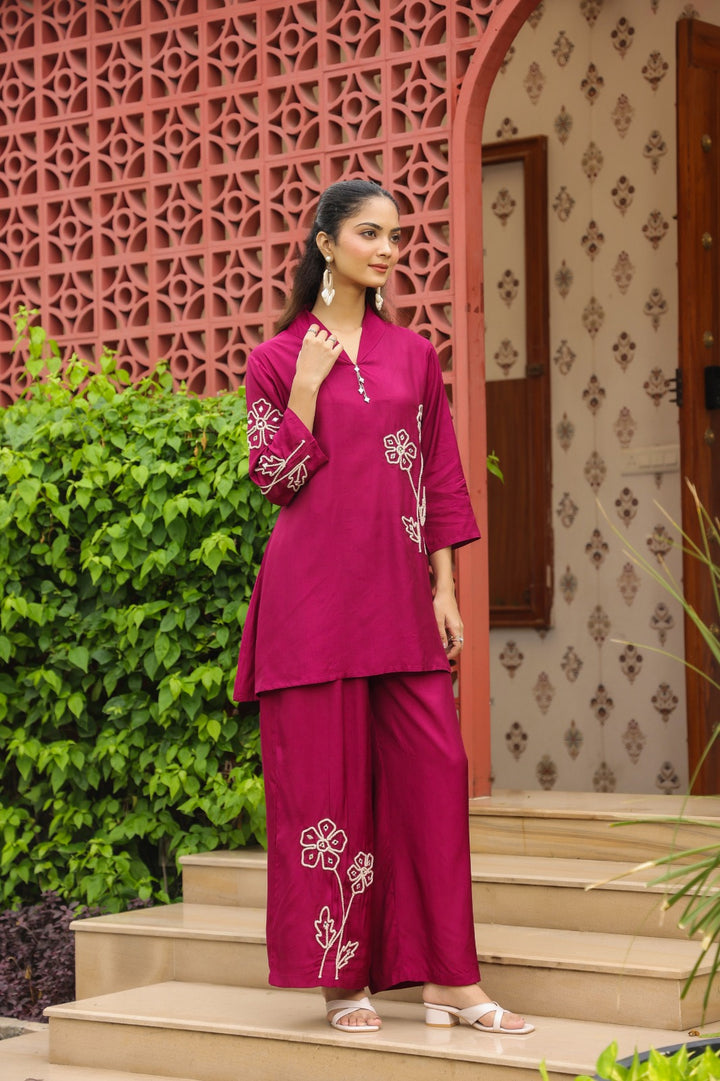 Sargi claret embroidery cotton co-ord set