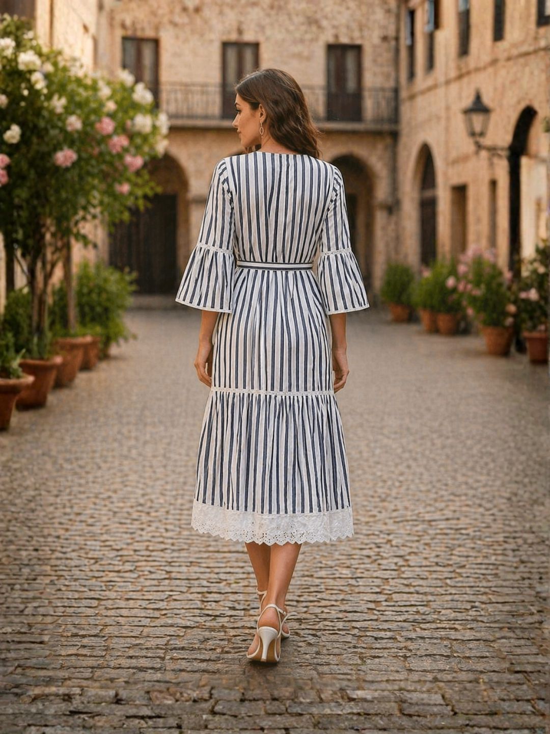 Perka stone stripes cotton dress