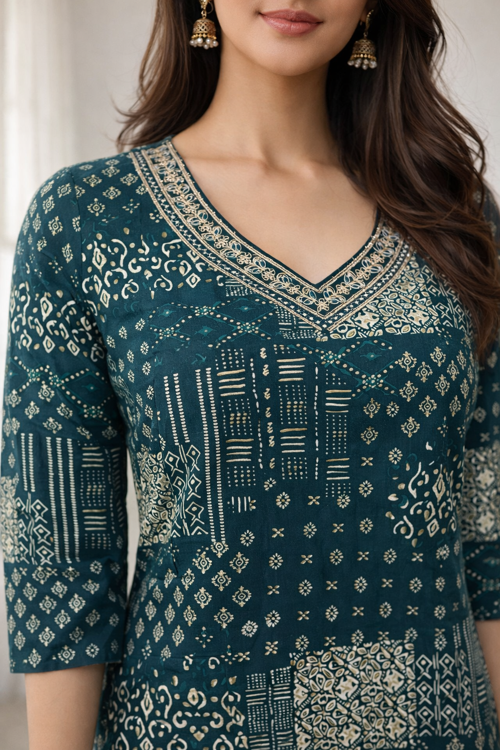 Barnali Pine Printed Work Kurti