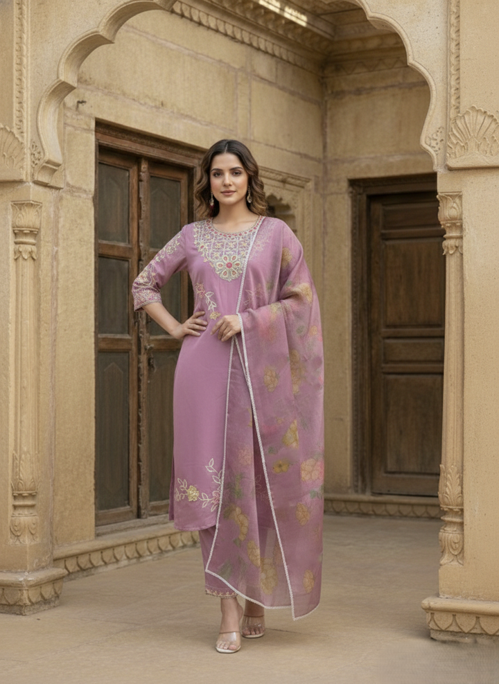 Yami Rose Embroidered Suit Set