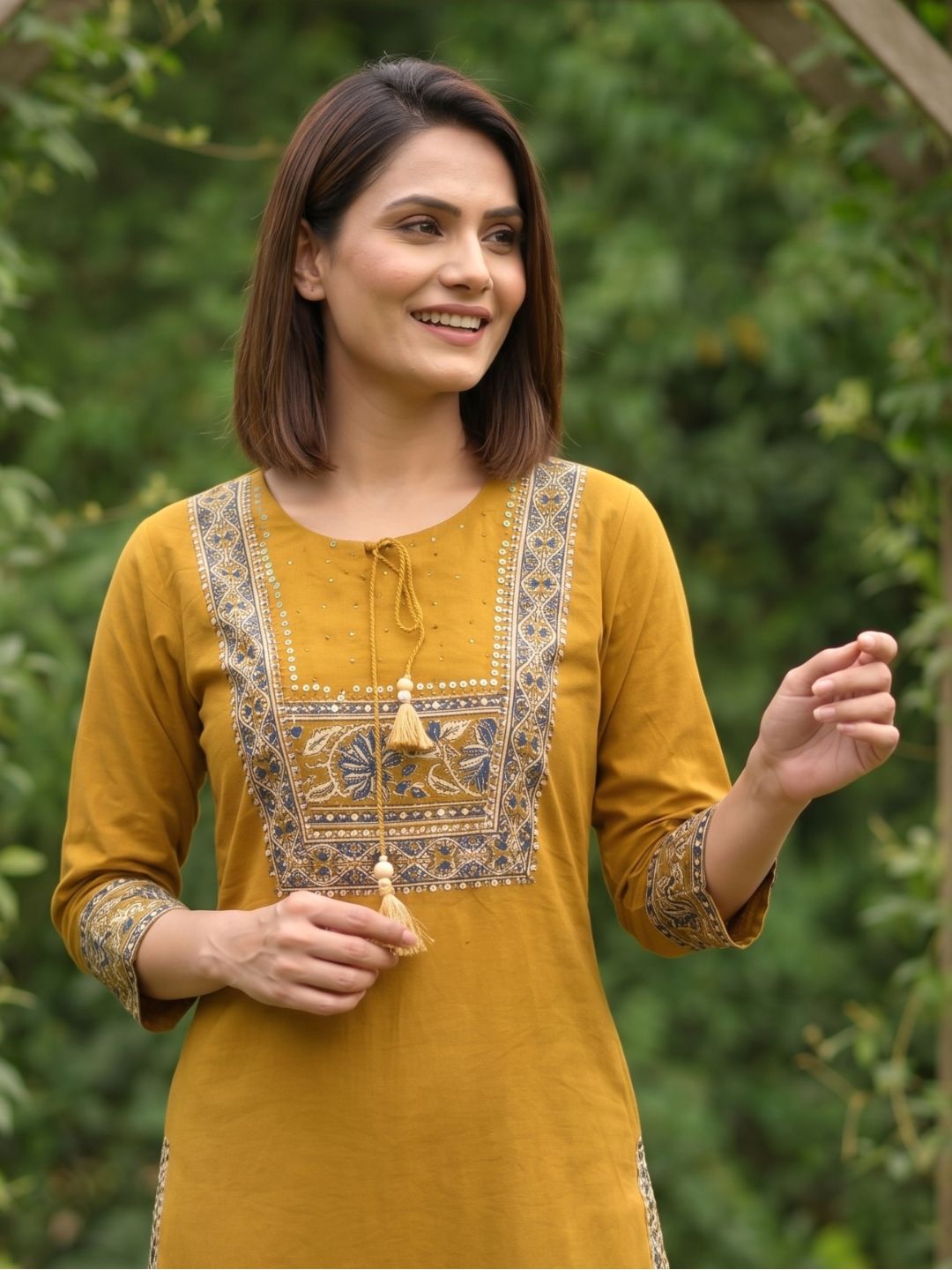 Vairagi Gold Printed Work Cotton Kurta Pant Set