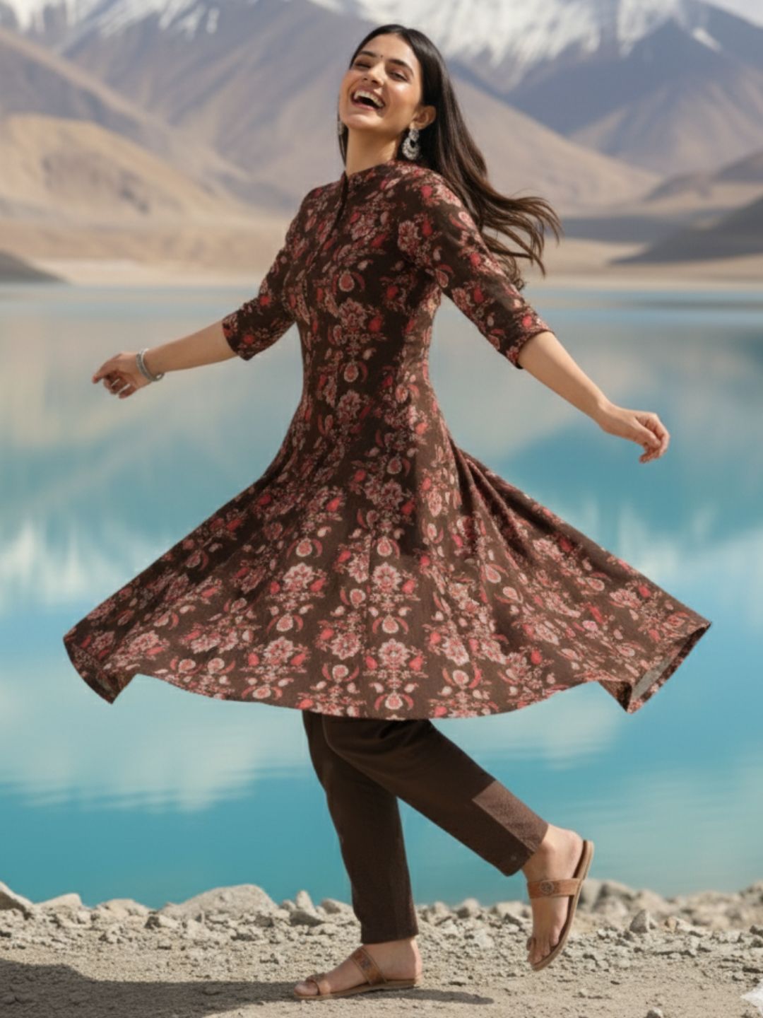 Rachna Charcoal Printed Cotton Kurta Pant Set