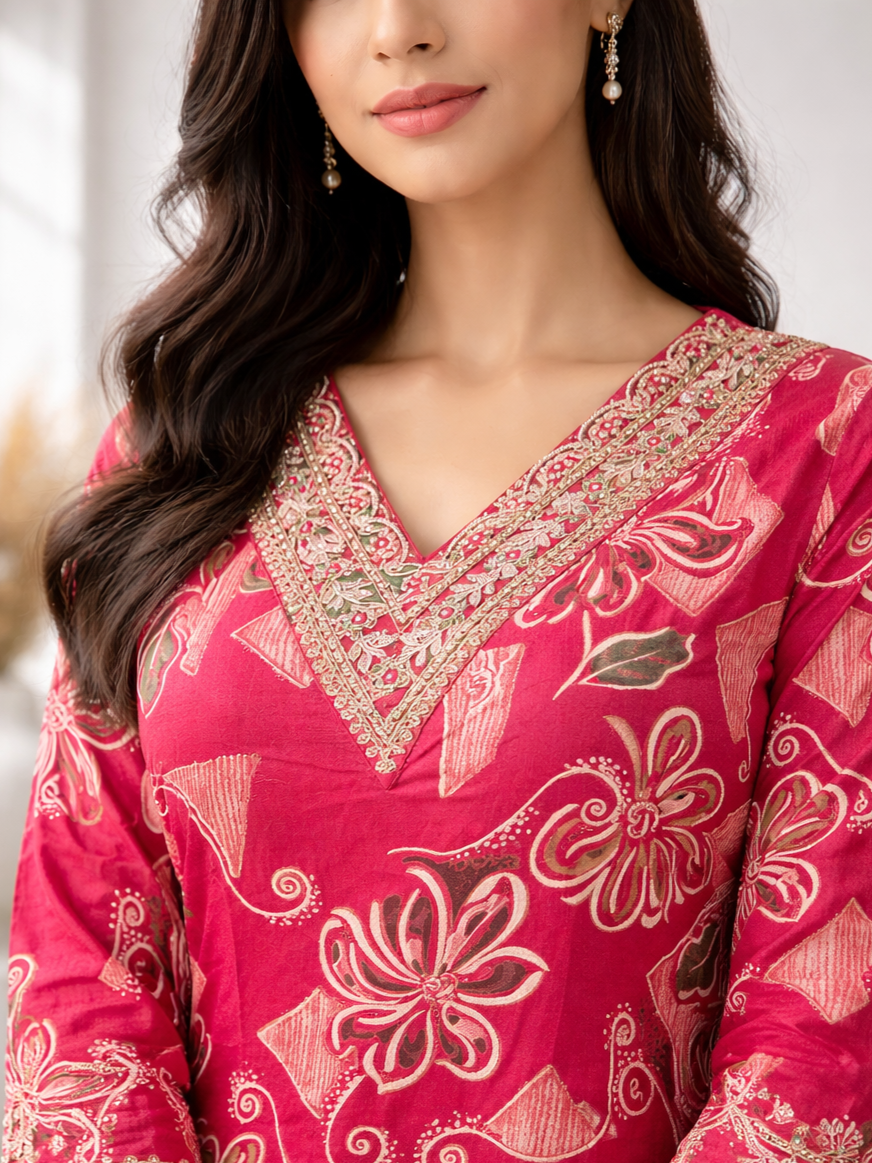 Barnali Cardinal Printed Work Kurti