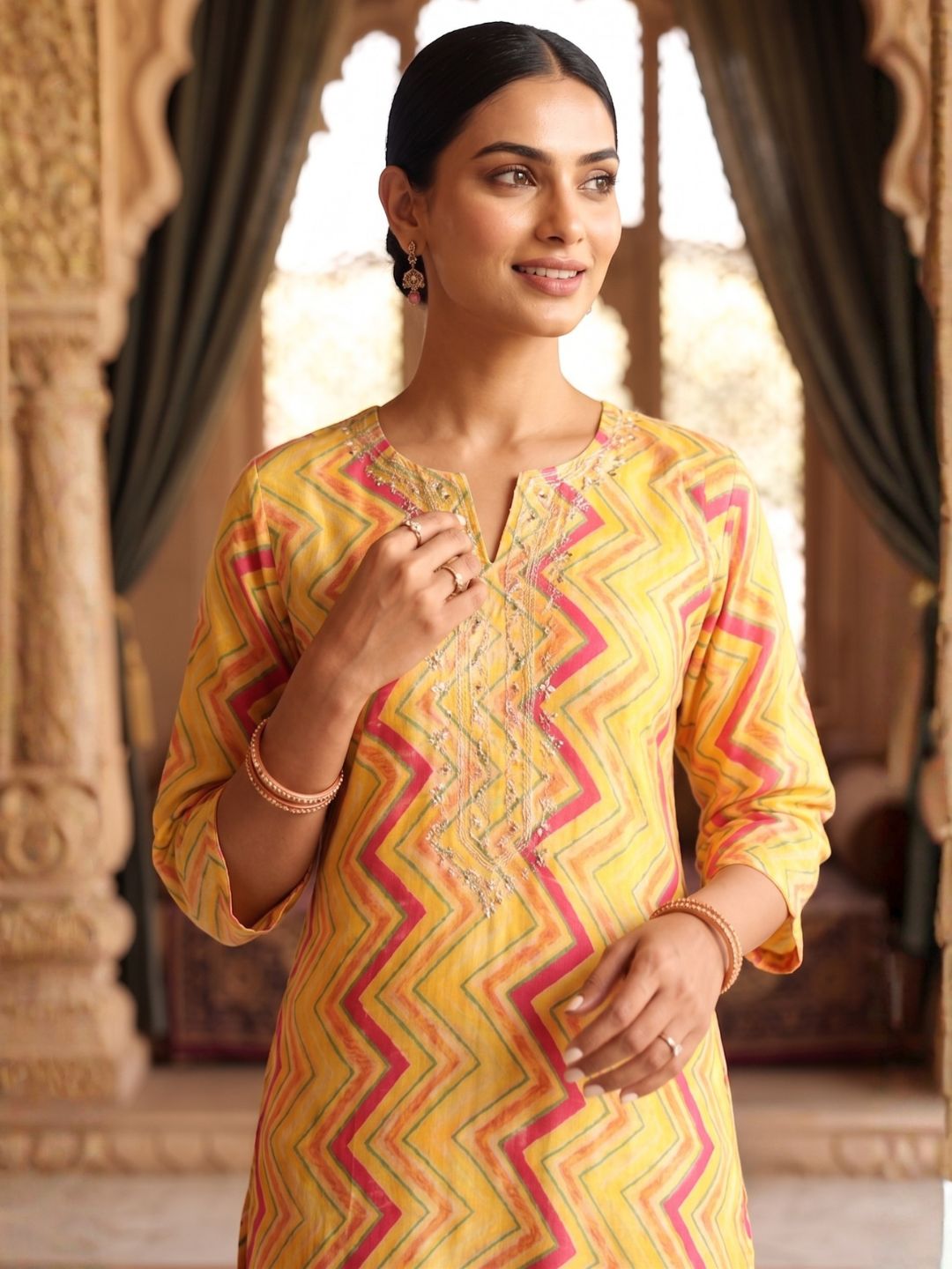 Palki Apricot Printed Work Kurta