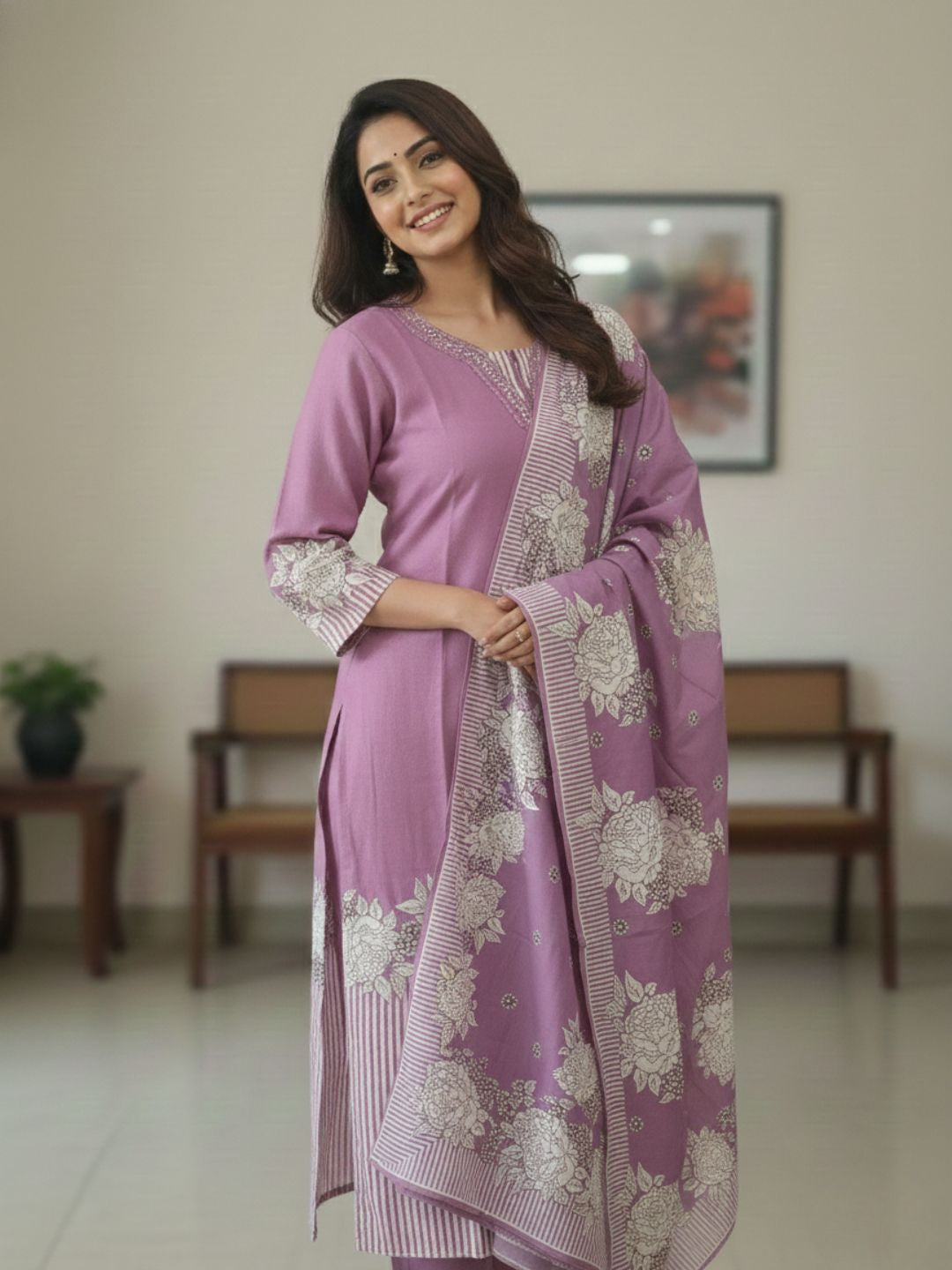 Reet Lavender Printed Work Suit Set