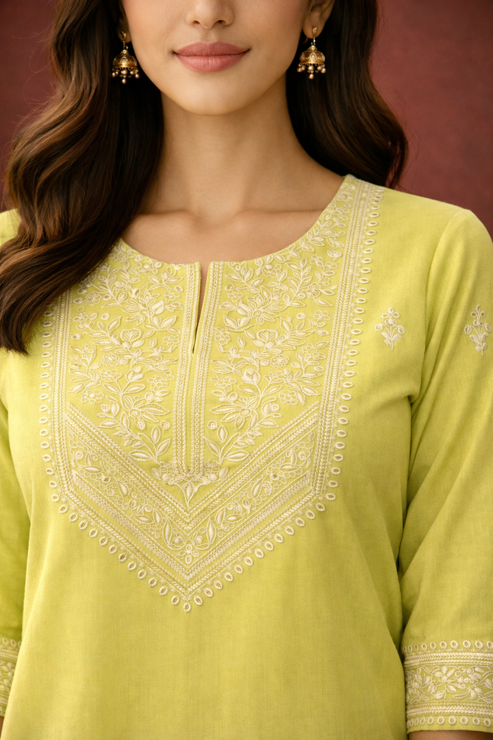 Chandri Mint Embroidered Kurti