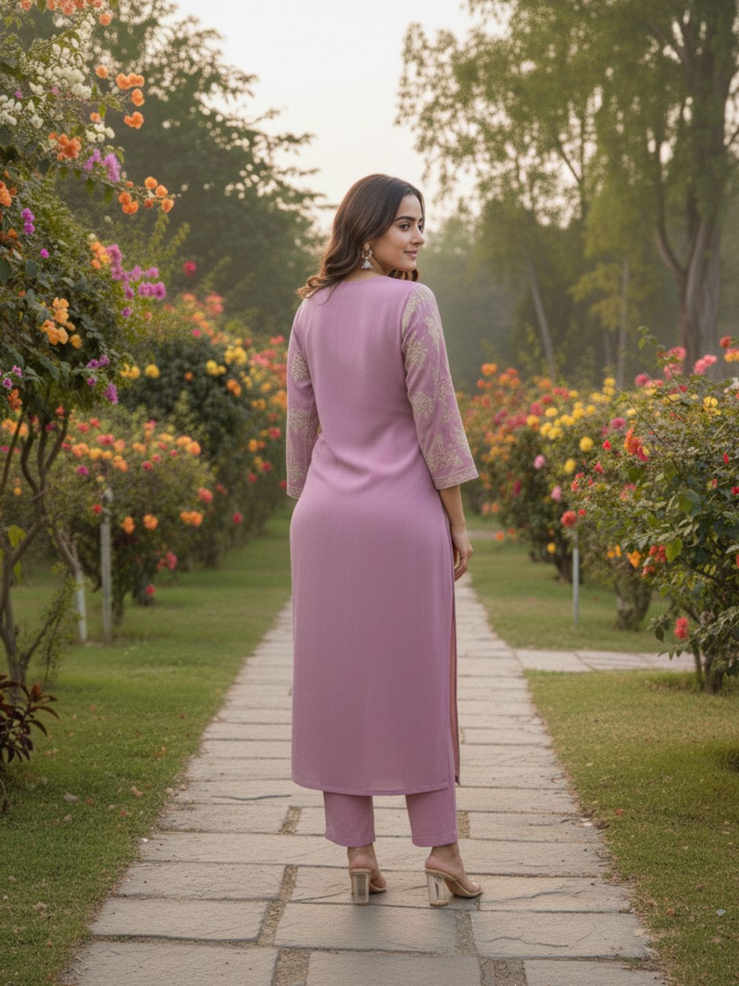 Sumaiya flamingo embroidery kurta pant set