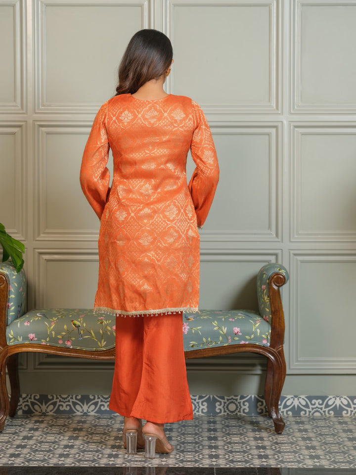 Palash Tangerine Jacquard Top Co-ord Set