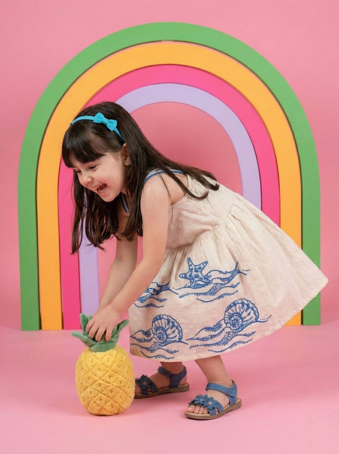 Joy cream embroidery kids cotton dress
