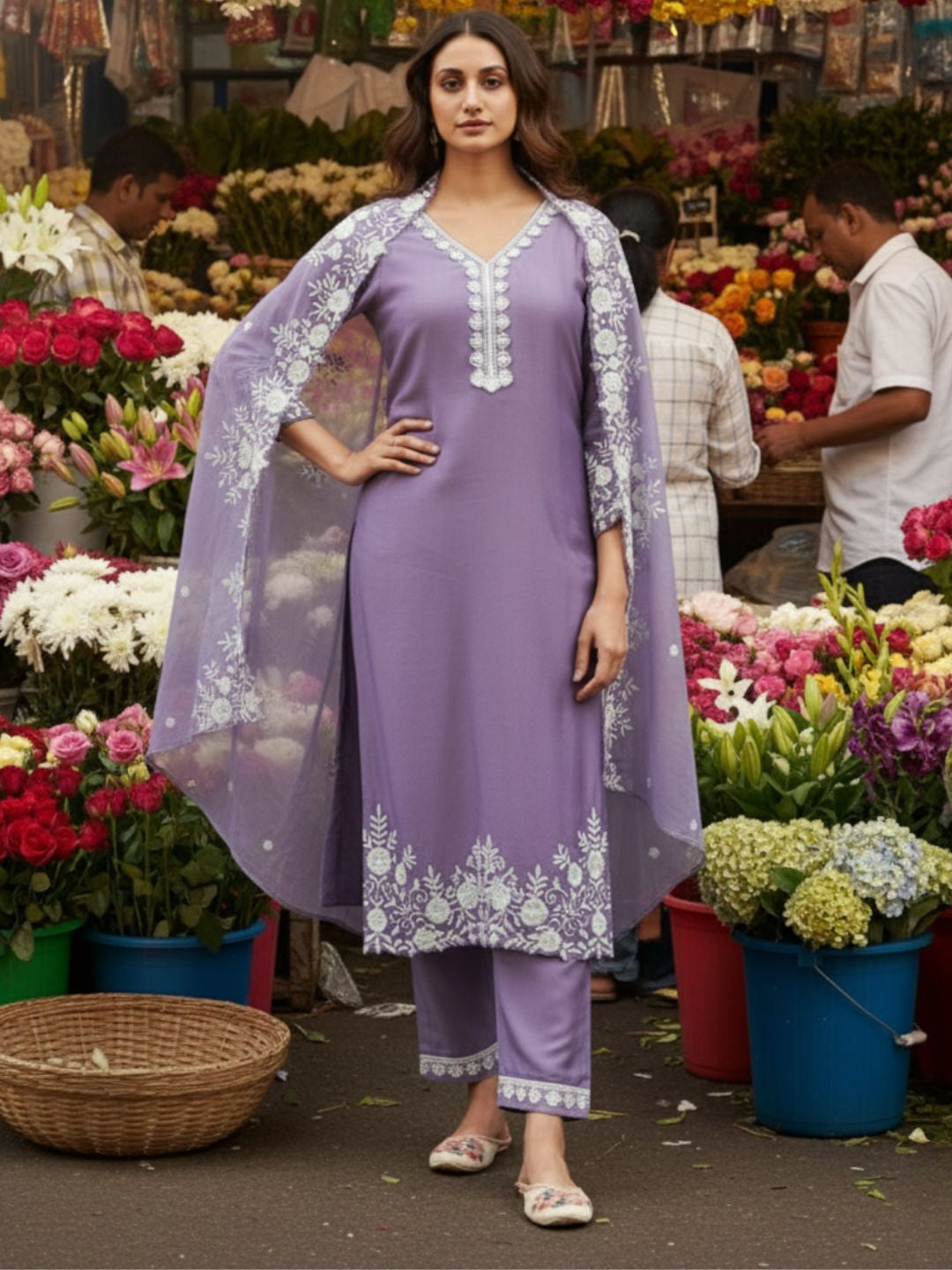 Tara Lavender Embroidered Suit Set