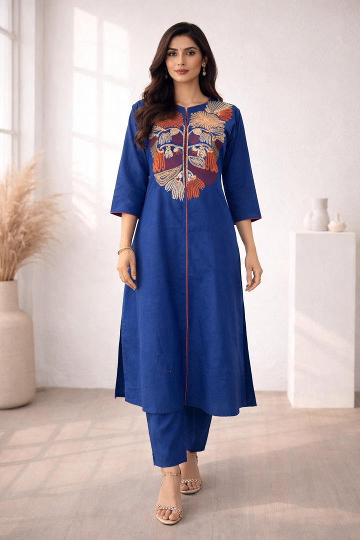 Viyona Ink Embroidered Suit Set