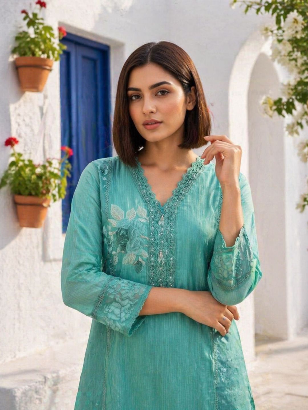 Mahi Sea Lace Work Suit Set