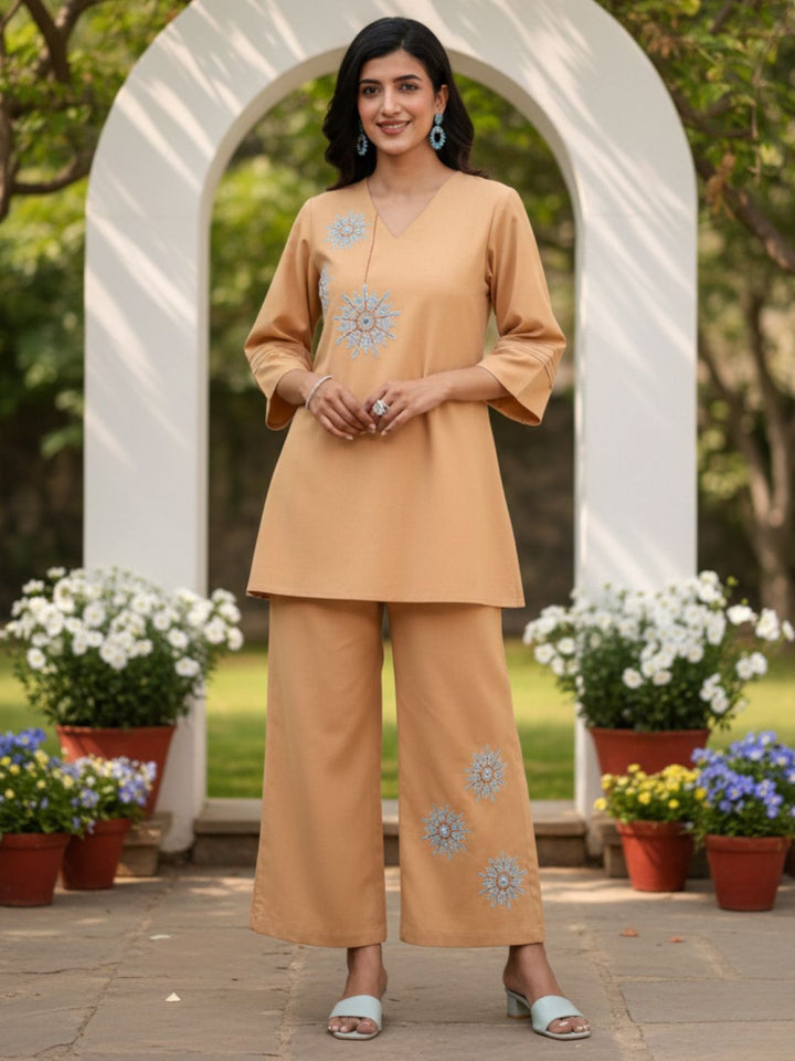 Raftar Tan Embrodiery Co-ord Set