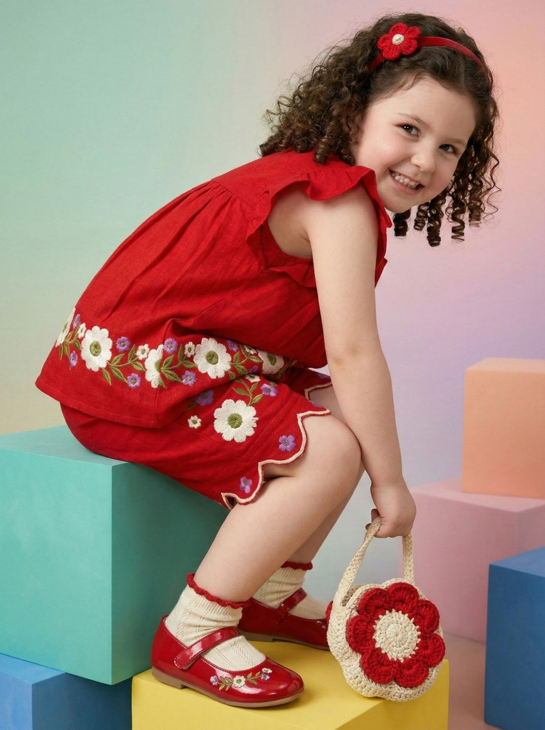 Joy scarlet embroidery kids cotton co-ord set