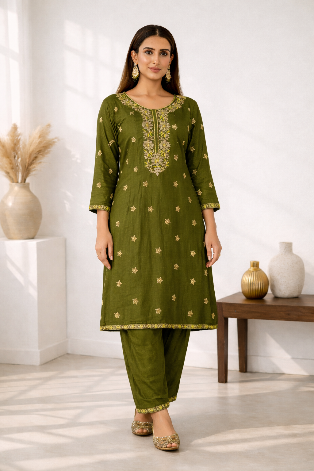 Anila Olive Full Work Anarkali Suit Set