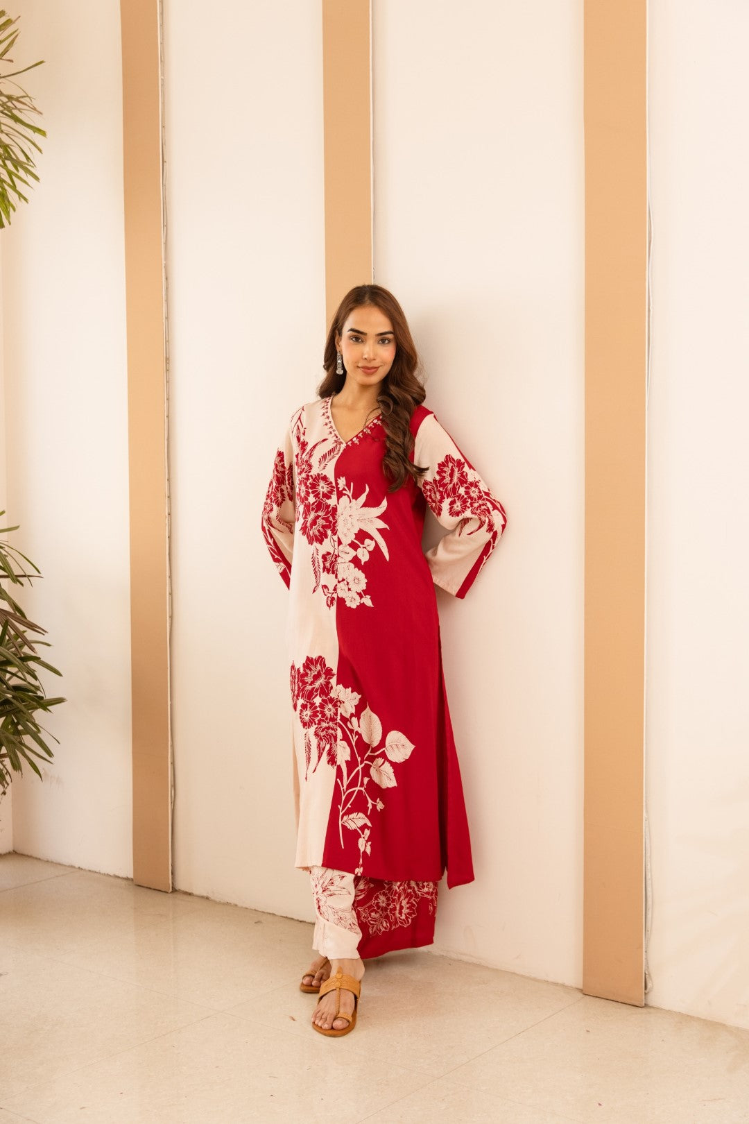 Karen cranberry cotton kurta pant set
