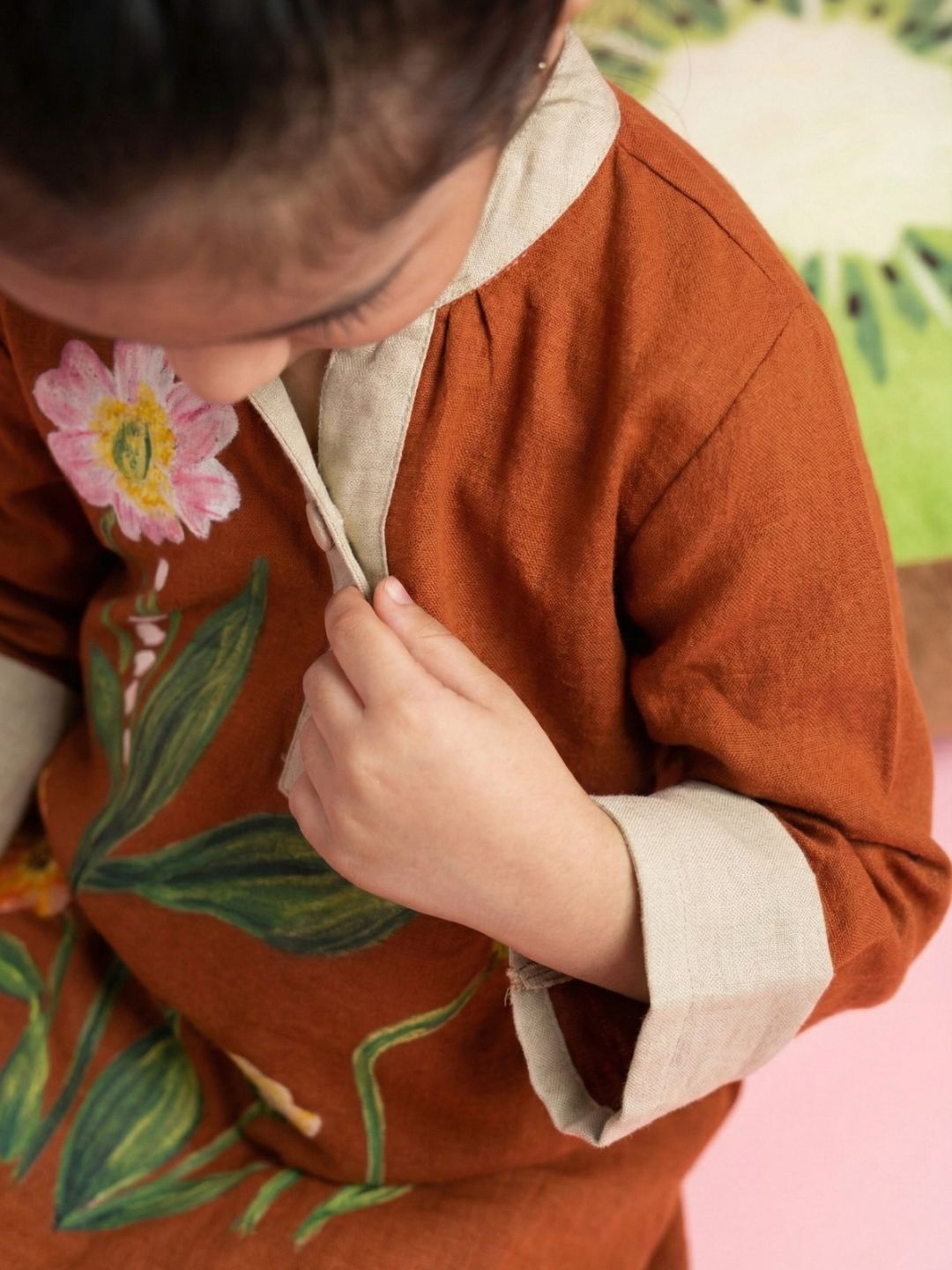 Joy tangerine embroidery cotton dress