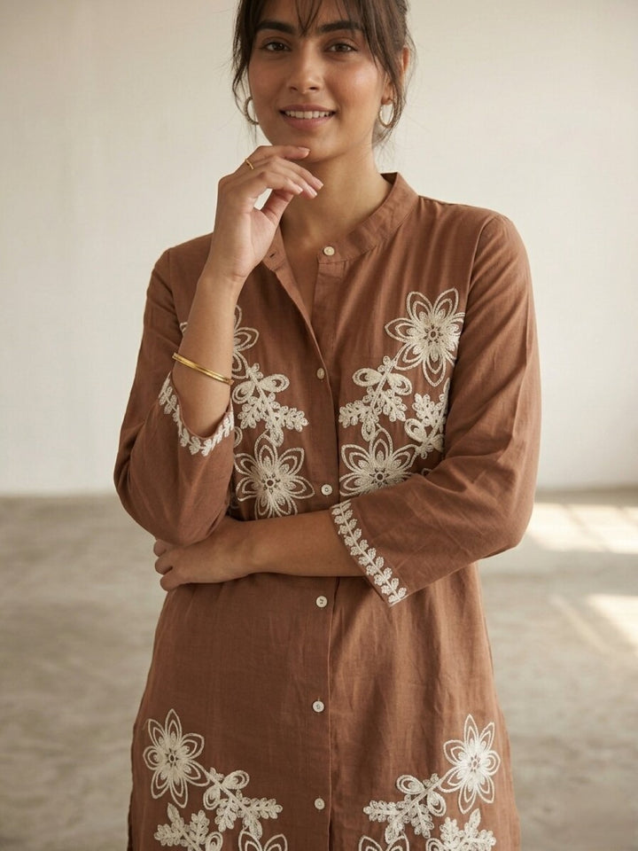 Swades russet embroidery cotton co-ord set