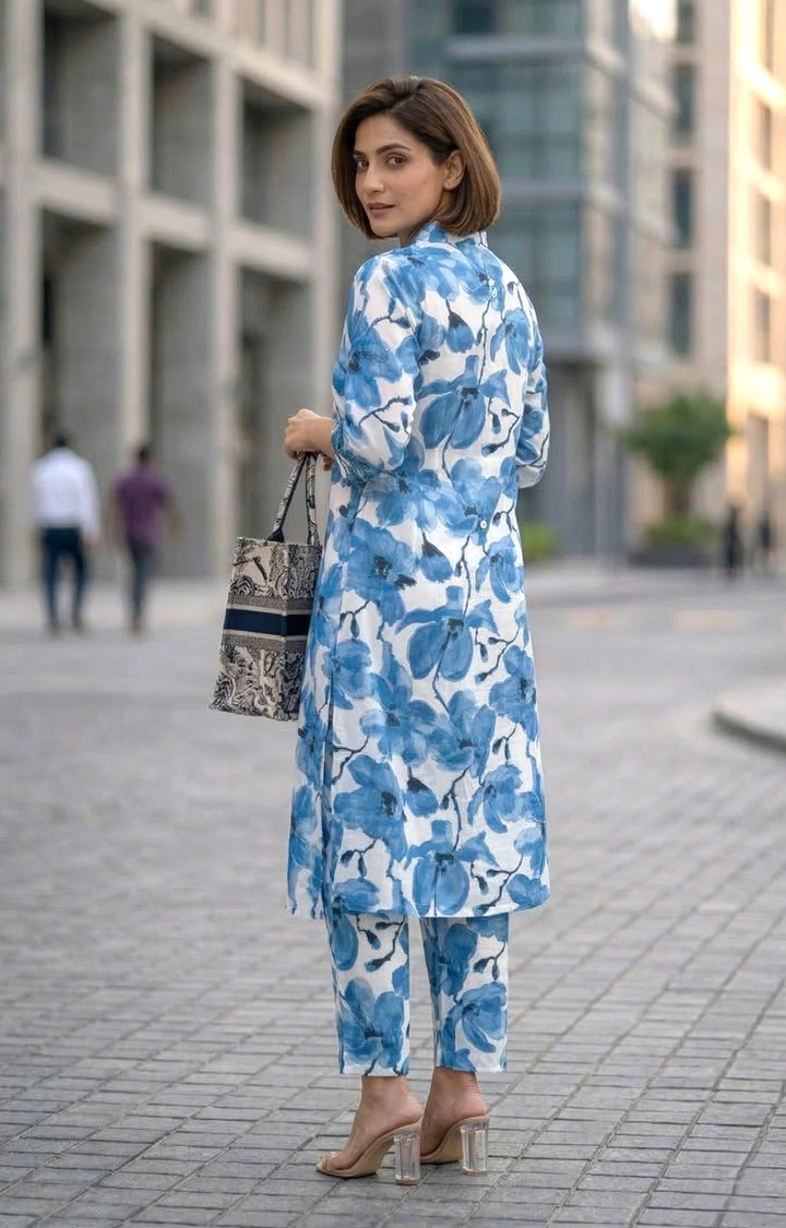 Bindiya Azure linen kurta pant set