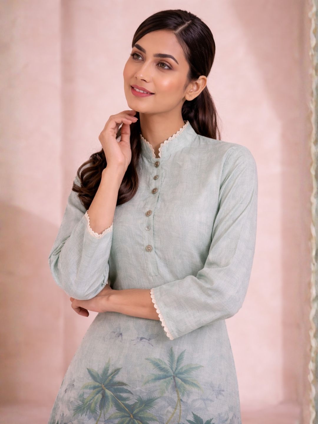 Shanti Minty Printed Work Co-ord Set