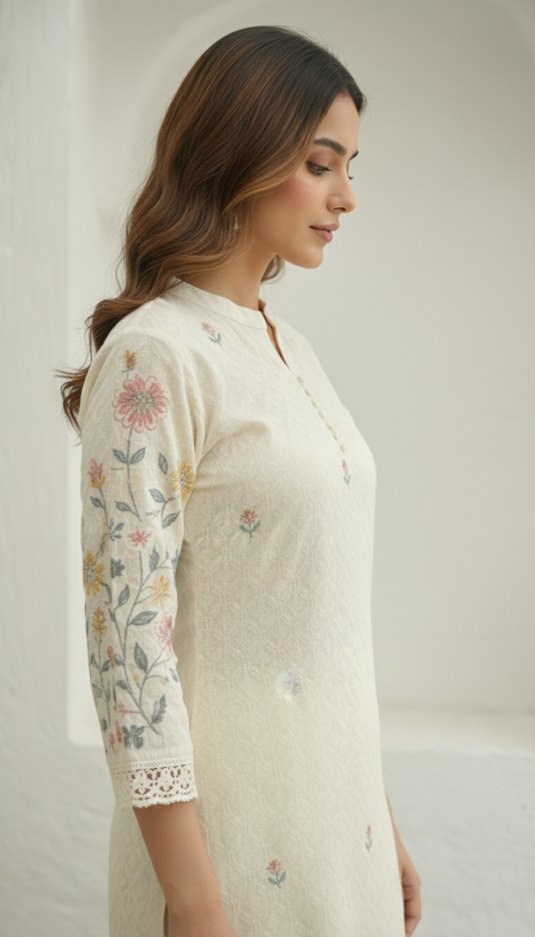 Kirti Mist Cotton Embroidered Suit Set