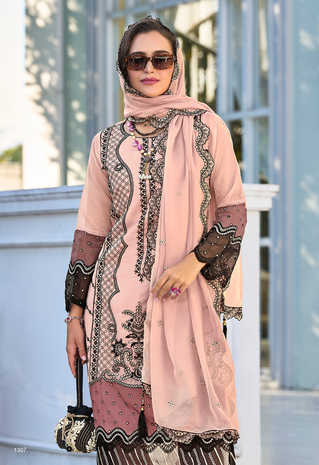 Neelima Salmon Full Embroidered Heavy Pakistani Suit Set