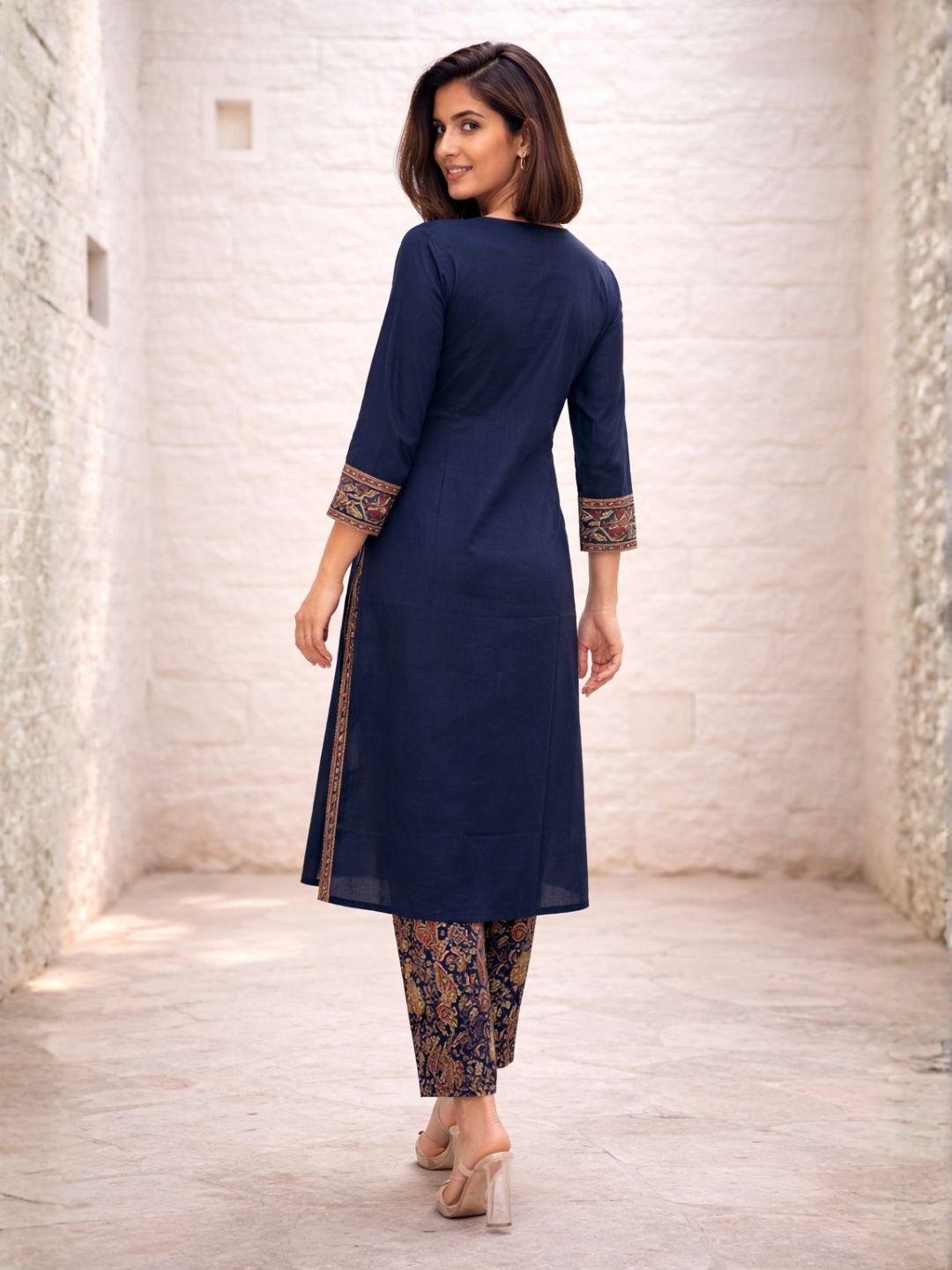 Vairagi Indi Printed Work Cotton Kurta Pant Set